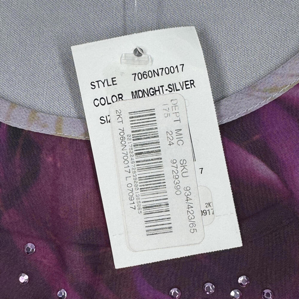 One World Women's Purple Floral Tunic Top‎ with Sequin Detail Size L w/ Liner - Picture 4 of 9
